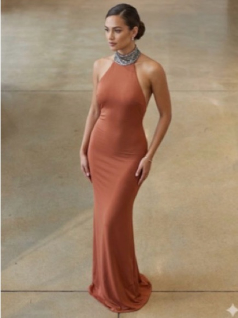 Halter-Neck Maxi Gown in Rust